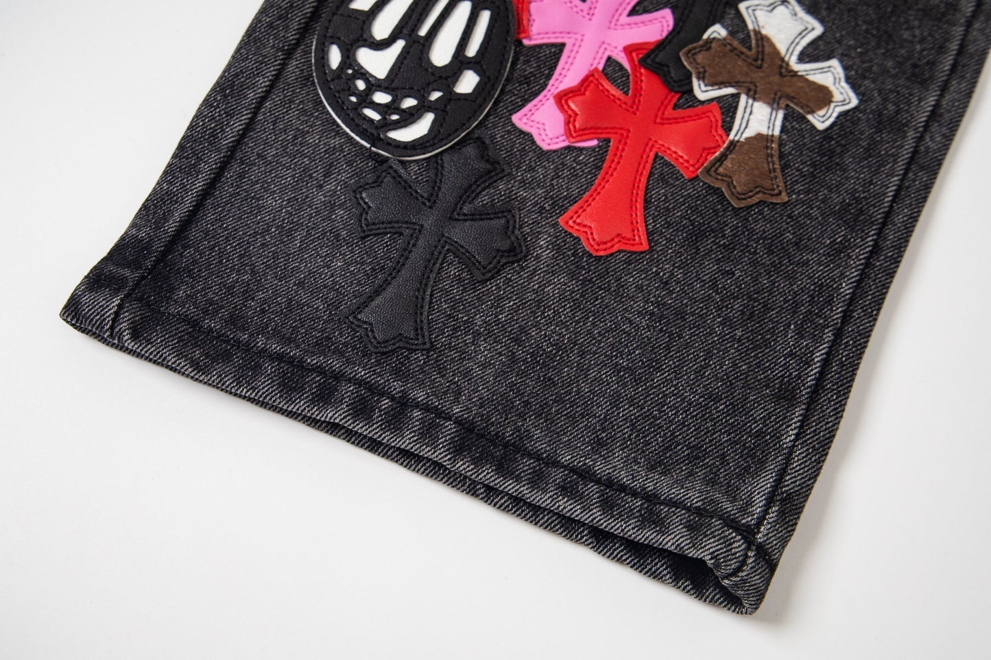 Chrome Hearts Multi Cross Patch Denim Jeans - Grey Gothic Street Pants 1111