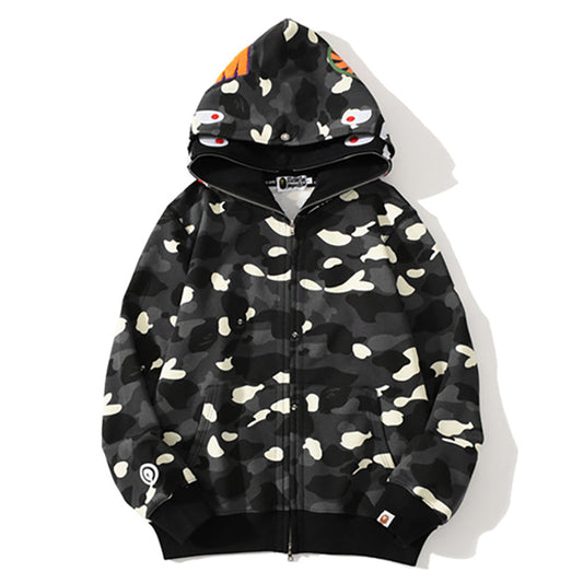 BAPE Glow Camo Shark Wide Full Zip Double Hoodies