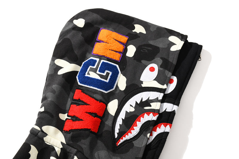 BAPE Glow Camo Shark Wide Full Zip Double Hoodies