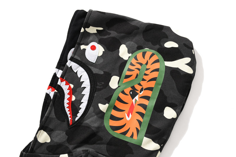 BAPE Glow Camo Shark Wide Full Zip Double Hoodies