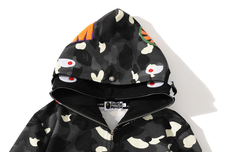 BAPE Glow Camo Shark Wide Full Zip Double Hoodies