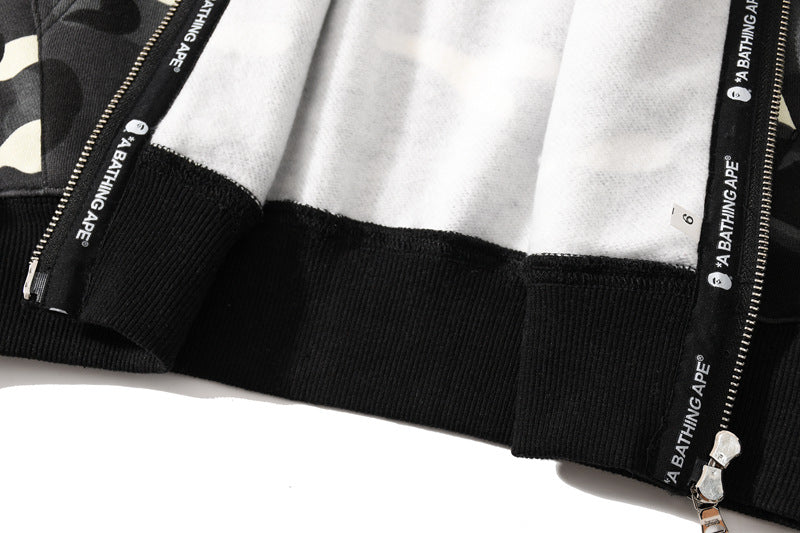 BAPE Glow Camo Shark Wide Full Zip Double Hoodies