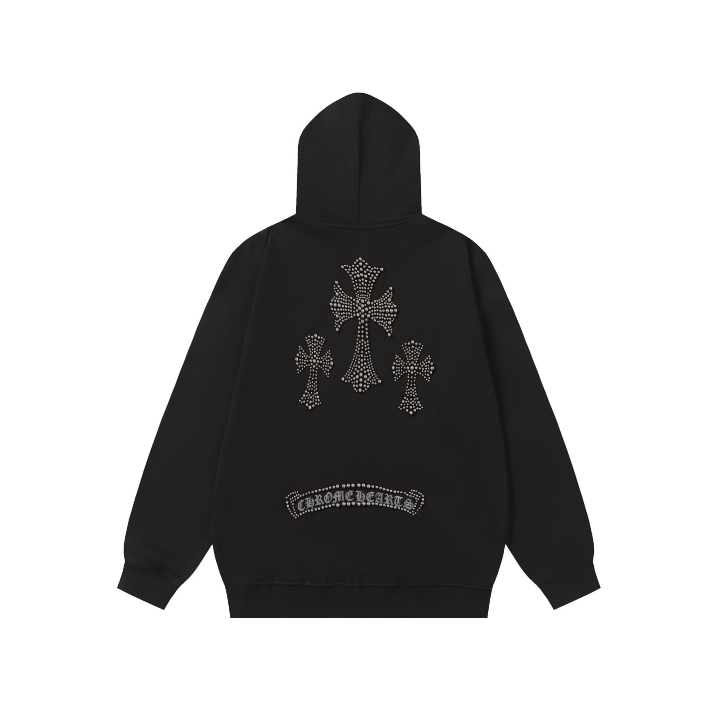 Chrome Hearts Rhinestone Cross Hoodie - Black Gothic Streetwear 2633