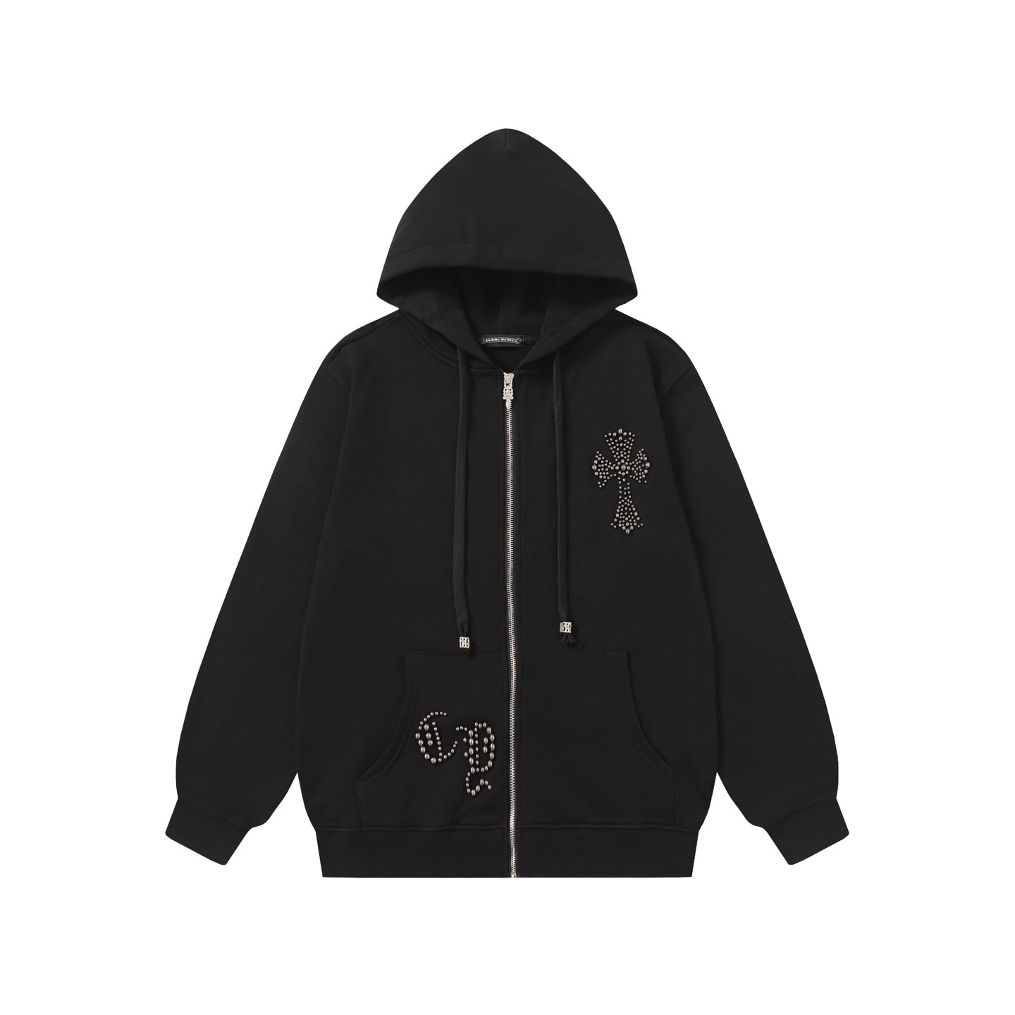 Chrome Hearts Rhinestone Cross Hoodie - Black Gothic Streetwear 2633