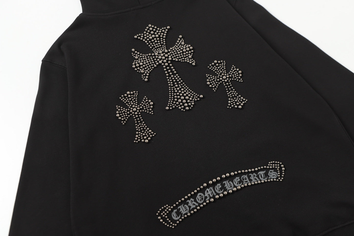 Chrome Hearts Rhinestone Cross Hoodie - Black Gothic Streetwear 2633