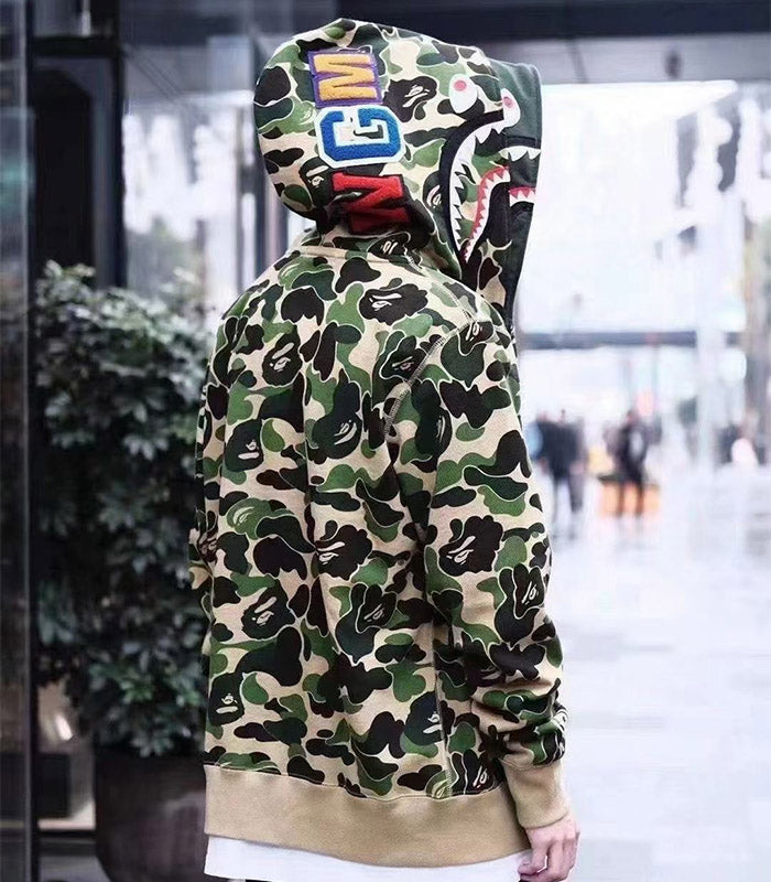 BAPE Double-hat Big ABC Camo Shark Hoodie