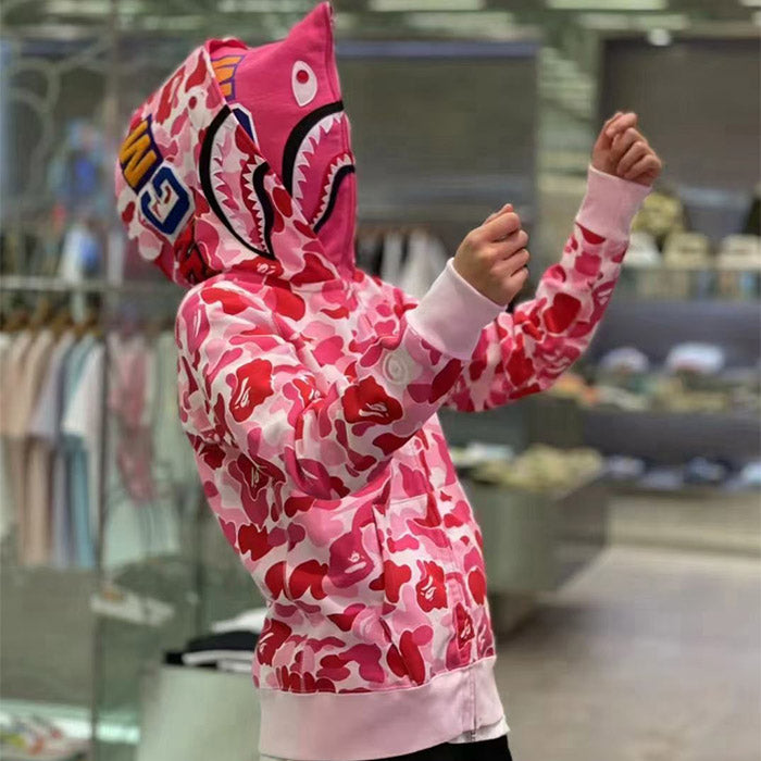 BAPE Double-hat Big ABC Camo Shark Hoodie