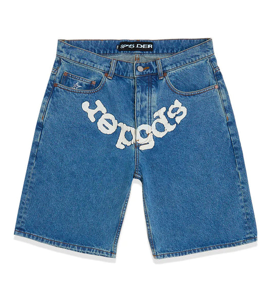 Sp5der OG Logo Denim Shorts Blue